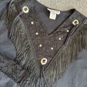Sas’sa Fringe Western Rodeo Cowgirl Long Sleeve Lace Studded Shirt Women’s 40